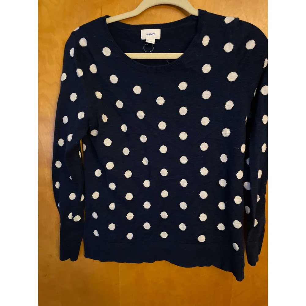 OLD NAVY NAVY BLUE AND WHITE POLKA DOT SWEATER
